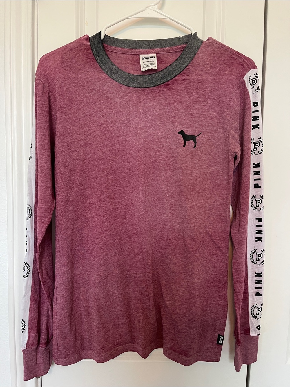 PINK Victoria's Secret Heathered Rose Long Sleeve Tee with Gray Trim